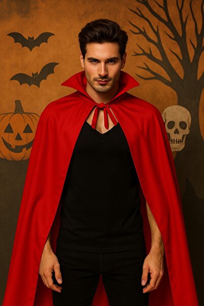 TOYFEST Halloween Men's Vampire Costume – Model with 120 cm Collar and Red Cape
