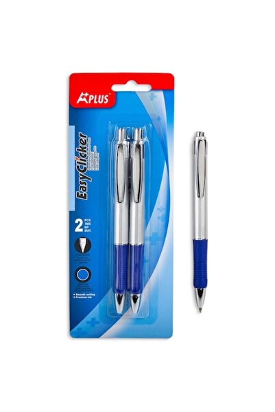 SHOPIENS Set stilouri APlus, Clicker ușor, Mâner ergonomic, Albastru-Argintiu, 2 bucăți, MYONNA IT & E-COMMERCE
