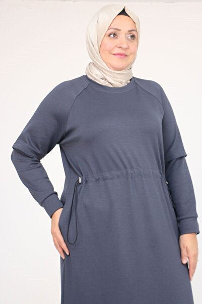 Eslina 42032 Büyük Beden Beli Lastikli Modal Elbise - Antrasit