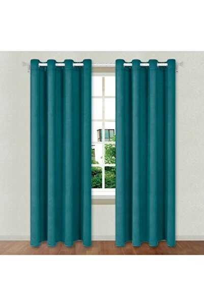 SHOPIENS Decorative Curtain, Petrol, 140x260 cm, Polyester, With Rings - MYONNA