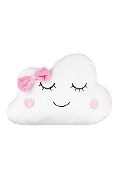 MYONNA IT & E- COMMERCE Pernă decorativă cu design de nor, fundă roz, 38x34cm, alb/roz