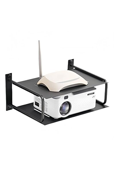 Generic رف جداري أسود لجهاز العرض من "تزويق"، أرفف مثبتة على الحائط بمقاس ١٢ بوصة × ١٠.٥ بوصة، أرفف مزدوجة الطبقات لجهاز راوتر واي فاي