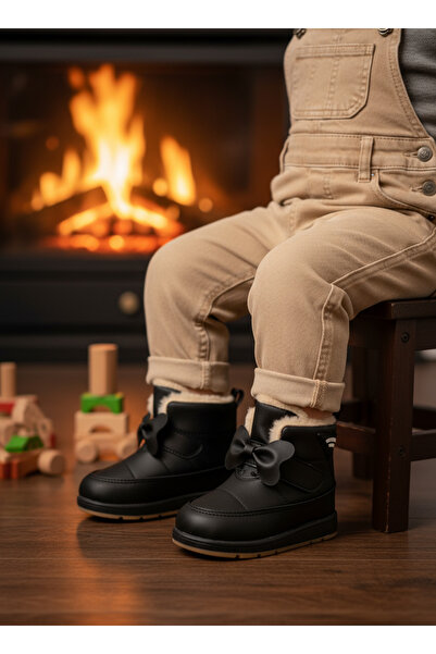 elma bebe Ανατομικά παπούτσια για κοριτσάκια με επένδυση από γούνα και μαλλί, με κορδέλα με φιόγκο, για χειμώνα, βροχή και χιόνι