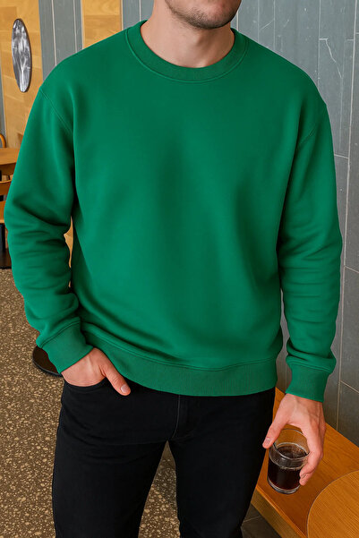 COMBİNE MİCHAİL Men's Relax Fit Winter Green Basic Sweater