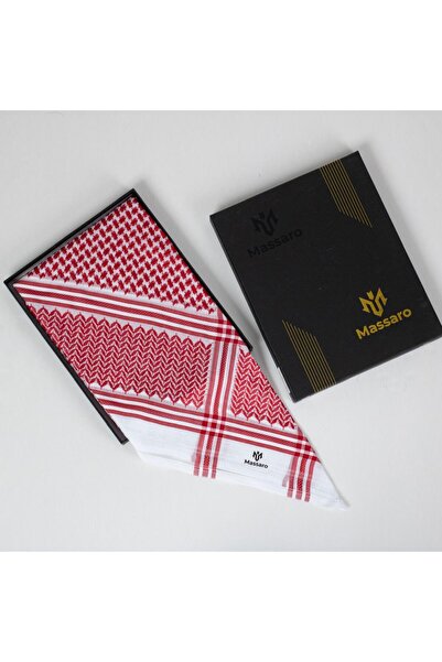 MASSARO Latest edition white and red shemagh for men