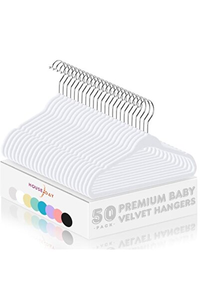 Generic شماعات أطفال مخملية من هاوس داي، مقاس 11 بوصة، عبوة من 50 قطعة، باللون الأبيض، شماعات أطفال فاخرة للأطفال والرضع والأطفال