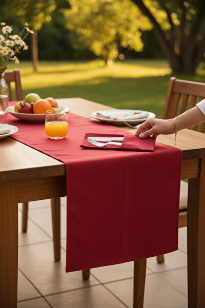 GMhome Burgundy Duck Cloth Runner and 6 Napkin Set – Stylish and Elegant Table Decor |