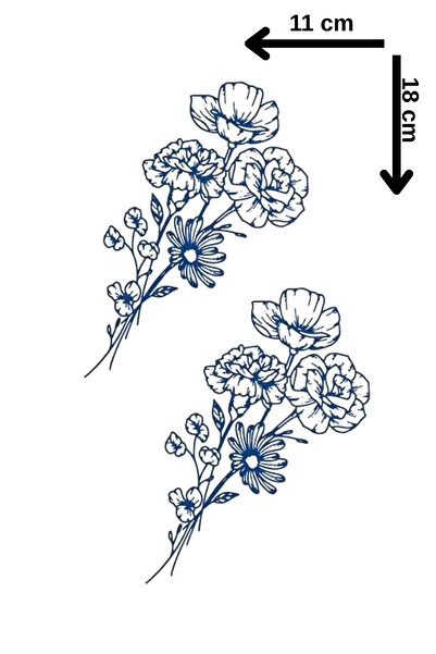 Barly 30 Gün / 1 Ay Kalıcı Çiçek Figürlü 12 Saat Sonra Kararan Geçici Dövme T...
