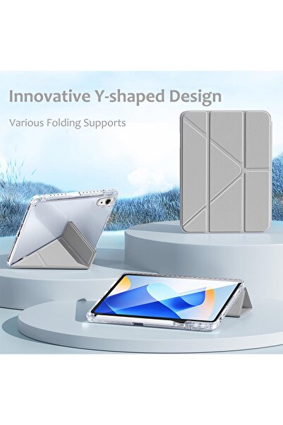 Other حافظة iPad Air 11 (M3) 2025 — غطاء من البولي يوريثان الصلب مع حامل قلم رصاص، ظهر شفاف مقاوم للصدمات، وضع السكون التلقائي/الوضع المظلم