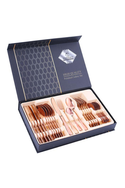 OEM 24-piece rose-gold cutlery set, spoon, fork, knife, teaspoon, elegant gift box
