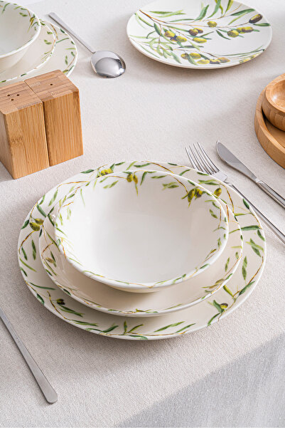 RUBİ PORSELEN Olive 48 Parça 12 Kişilik Premium Porselen Yemek Takımı – Akden...