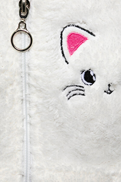 EtkiModa Girl's White Hooded Plush Jacket