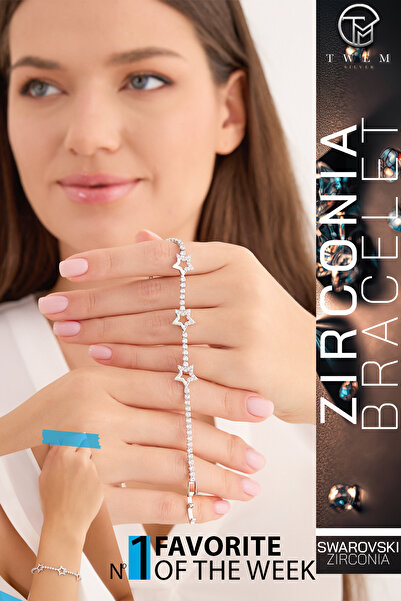 Twem Silver سوار يد من حجر الزركونيا بتصميم نجمة الانفجار على شكل مسار مائي |...