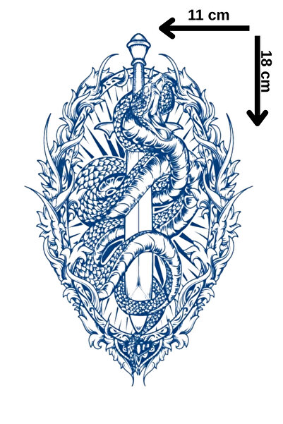 Barly 30 Gün / 1 Ay Kalıcı Kılıç ve Yılan Figürlü 12 Saat Sonra Kararan Geçici Dövme Tattoo