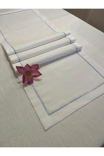 Zeren Home Polyester Linen Dowry Piko Wrap Detailed Runner 40 X 160 - 1 Piece - White Glitter