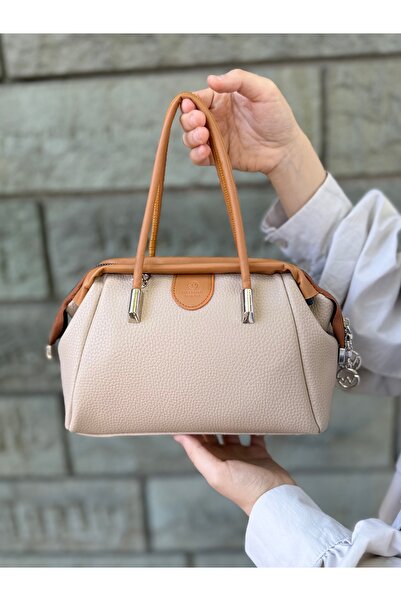 DEV 3 ADAM Geantă de mână și de umăr pentru femei, din piele moale, texturată, elegantă și utilă, NÇS Mink Tan