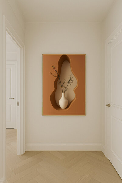 seninürünün Stillness 02 - Gerçek Cama Baskı Gold Alüminyum Metal Çerçeveli Tekli Modern Tablo