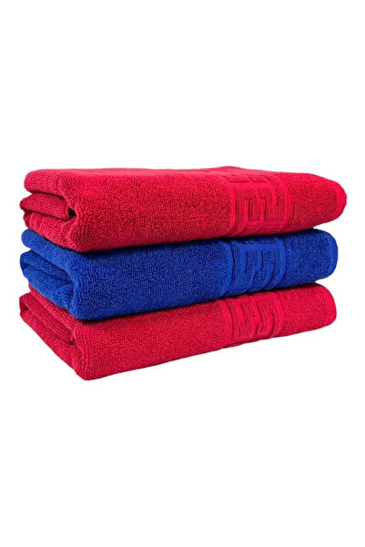 rotop Set of 3 Towels 70×130 cm Cotton 500 g/m² Greek Border Red/Royal Blue