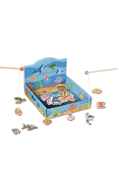 Hi Pando Joc de pescuit magnetic din lemn cu animale marine, 3 ani+