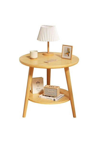 Generic طاولة قهوة مستديرة من طبقتين من TOMVAES/طاولة بجانب السرير، طاولة جانبية للأريكة بطبقتين، طاولة نهائية بتصميم بسيط
