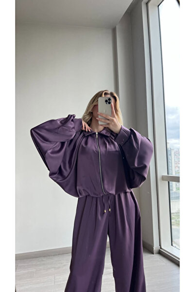 ForOus Oversize Zippered Shalwar Satin Pants Suit with Detailing