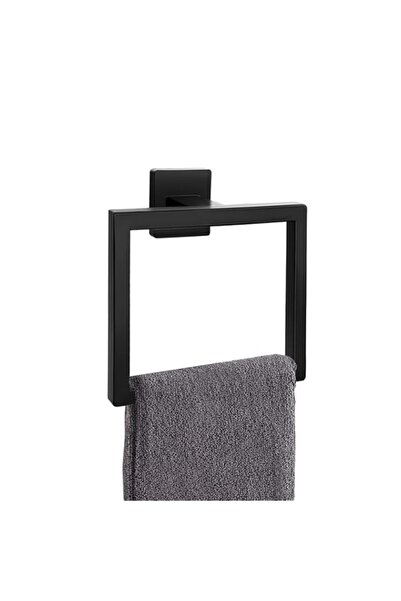Generic حلقة منشفة كياكوو سوداء غير لامعة، حامل مناشف يد مربع، علاقة مناشف، ملحقات أدوات الحمام