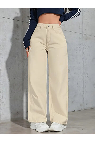 beeke Jeannine Women Jeans 90's Wide Leg Stretch Fabric Casual High Waist Baggy Wide Leg Jean Palazzo Denim Pants