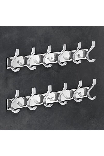 Generic خطاف من الألومنيوم Plantex مزود بستة خطافات لجدران الحمام/المطبخ - خطاف للملابس/القطر