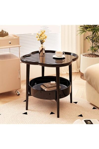 Generic طاولة جانبية من طبقتين من XTECH، طاولة جانبية للأريكة مع سلة تخزين، طاولة جانبية للوجبات الخفيفة، تصميم عصري بسيط