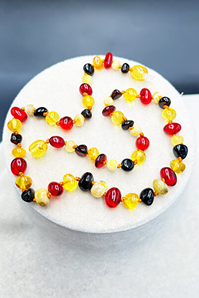 İpek Kehribar Lithuania Certified Genuine Baltic Amber Necklace for Baby Girls, Boys & Children – 4 Colored Silk-347