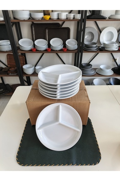 BARITCIOGLU Three-Compartment Round Plate Tabildot 12 Pieces