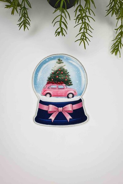 decofav Globe Shape Christmas Themed Snow Globe Patterned Embroidery Edge Coc...