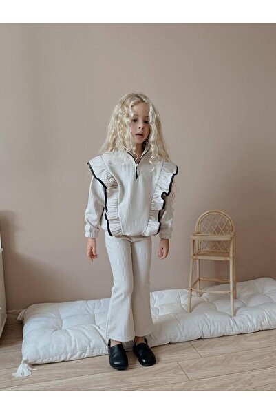 MİNİKO KİDS Girl's Collar with Zipper and Ribbed Detail Is Flared Im