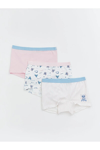 LC Waikiki LCW Kids Beyaz YEBU Stitch Ve Angel Baskılı Kız Çocuk Boxer 3'lü