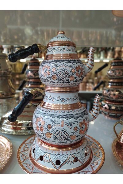 KARACA BAKIR İşlemeli Bakır Çaydanlık-Osmanlı Ocaklı