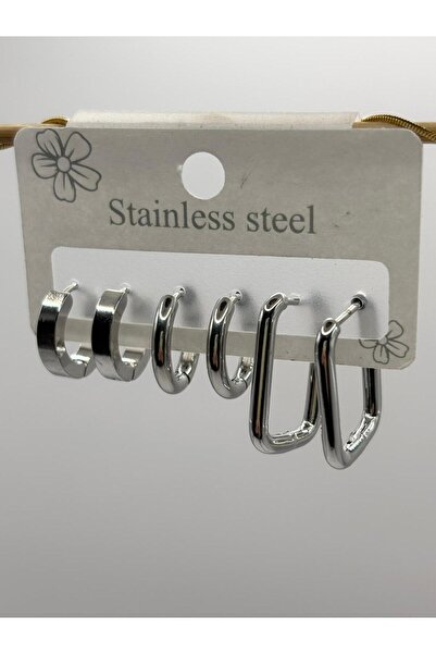 aurora dükkan Steel Silver Color Rectangle Multiple Hoop Earrings