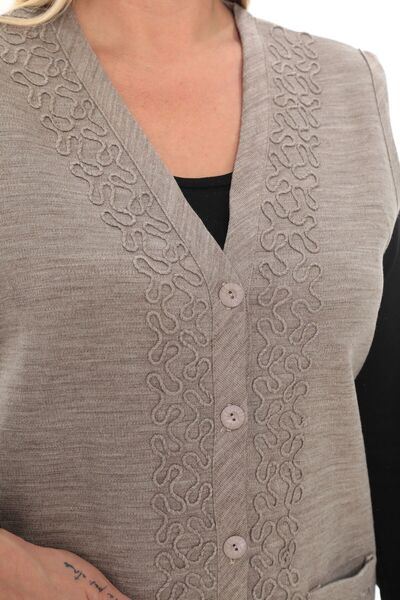 İKSUN Çelik Örgü Tiko Kışlık Kalın Anne Örgü Düğmeli Cepli Uzun Yelek