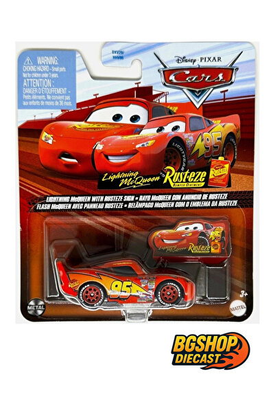 HOT WHEELS Disney Cars Pixar Lightning McQueen with Rusteze Sign Koleksiyon M...