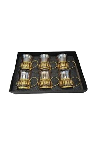 RoyalTeam Tea set of six glass cups in a metal holder, gold, 0.2 L