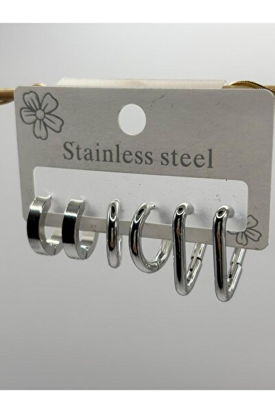 aurora dükkan Steel Silver Colortriangle Earrings