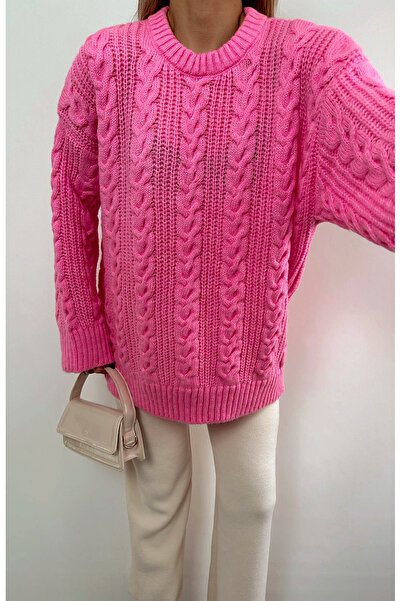 Jose Clothing Women's Hair Knit Patterned Oversize Long Sleeve Knitwear Sweater