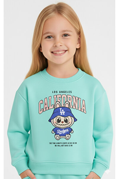 LİTTLE TORTOİSE Girl's Labubu Printed Fleece-Lined Sweatshirt Tracksuit Set