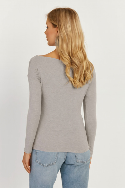 LACHT Women's New Season Boat Neck Long Sleeve Gray Viscose Blouse