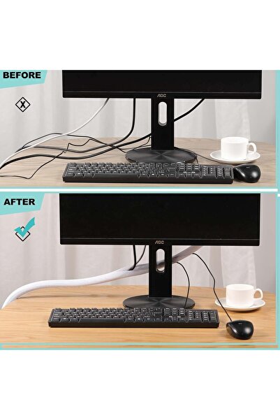 OASISGALORE Cable Cover 10ft (1in) Under-Desk Cable Organizer, Home/Office Wire Sleeve, Pet-Proof, White