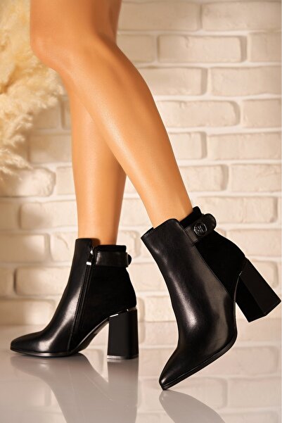 Joana Ghete elegante de damă din piele neagră până la gleznă