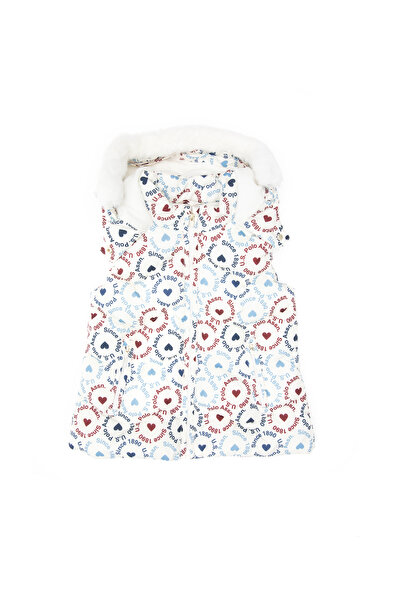 U.S. Polo Assn. Girl's Cream Heart Patterned Hooded Puffer Vest 50313176-Vr256