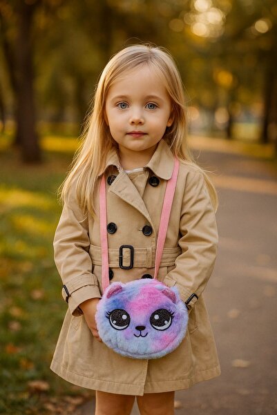 Axesoire NWC-028 Kedi Modelli Peluş Lila Çocuk Çantası 18x17x4 cm