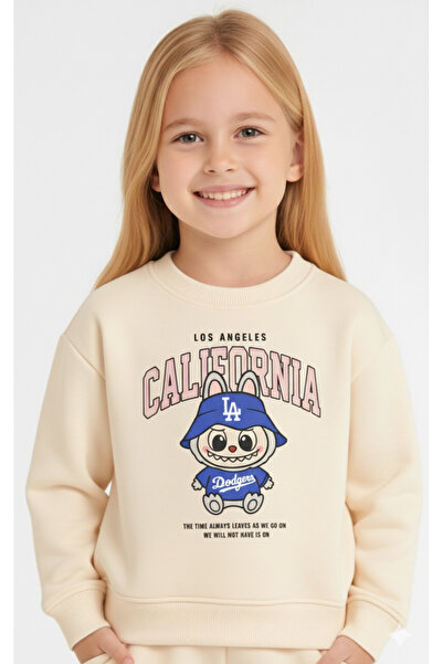 LİTTLE TORTOİSE Girl's Labubu Printed Fleece-Lined Sweatshirt Tracksuit Set