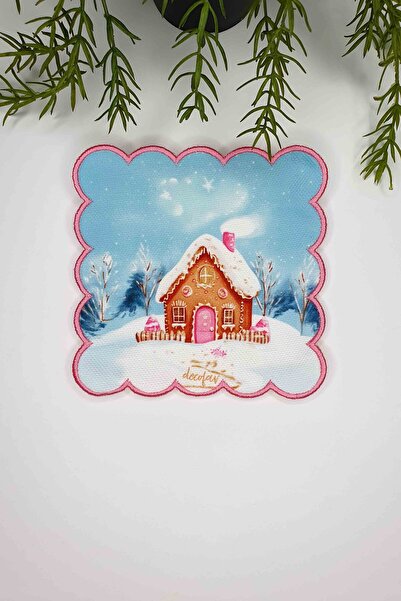 decofav Servetel de cocktail cu margine brodata cu design de casa cu prajitur...