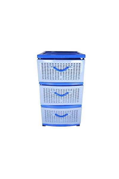 OEM Dulap din plastic, stil ratan, cu 3 sertare, 67x45x70 albastru